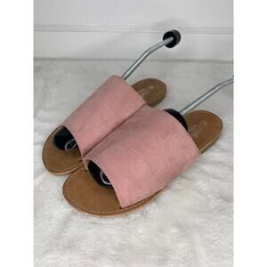 Charles Albert women's flat pink suede peep toe slide sandals, Sz 10